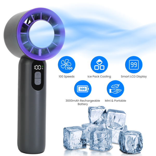 Ventilateur refroidissant portable 3000mAh gel glace LCD