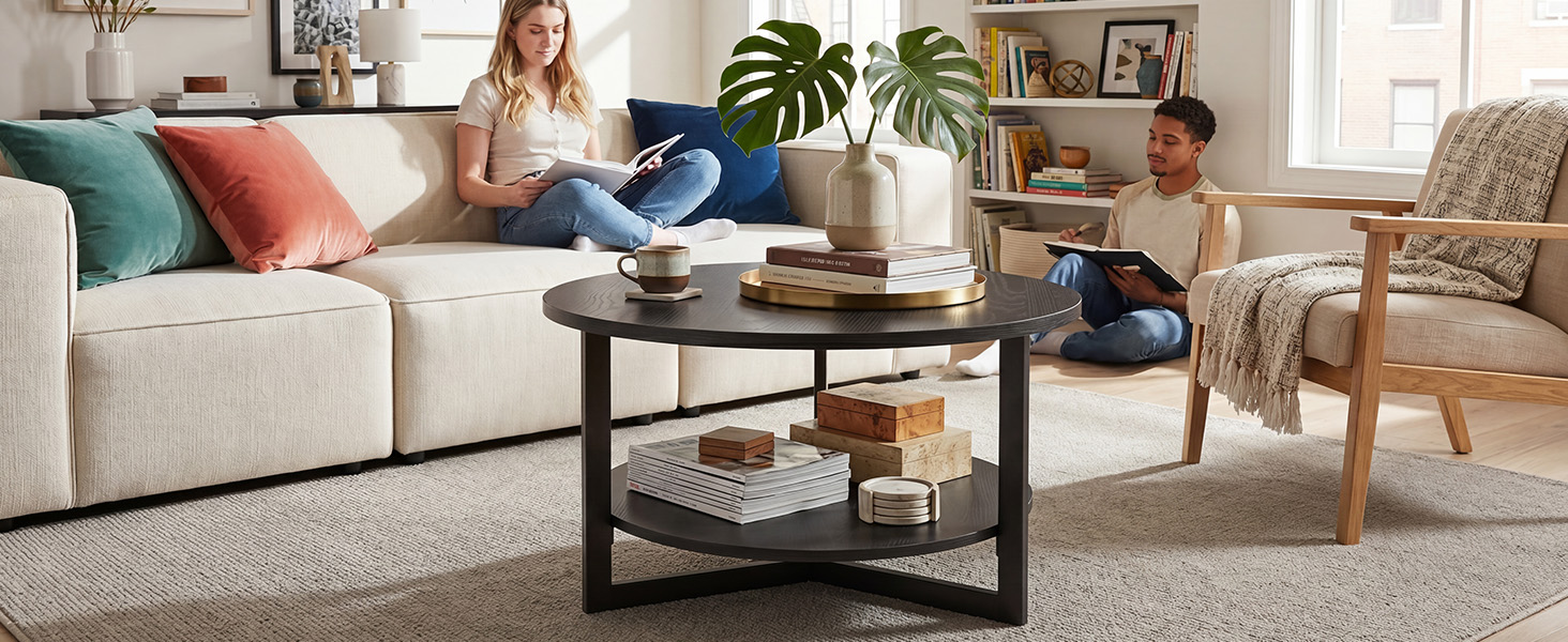 Table centre noire industrielle 2 étages bois 31,5po