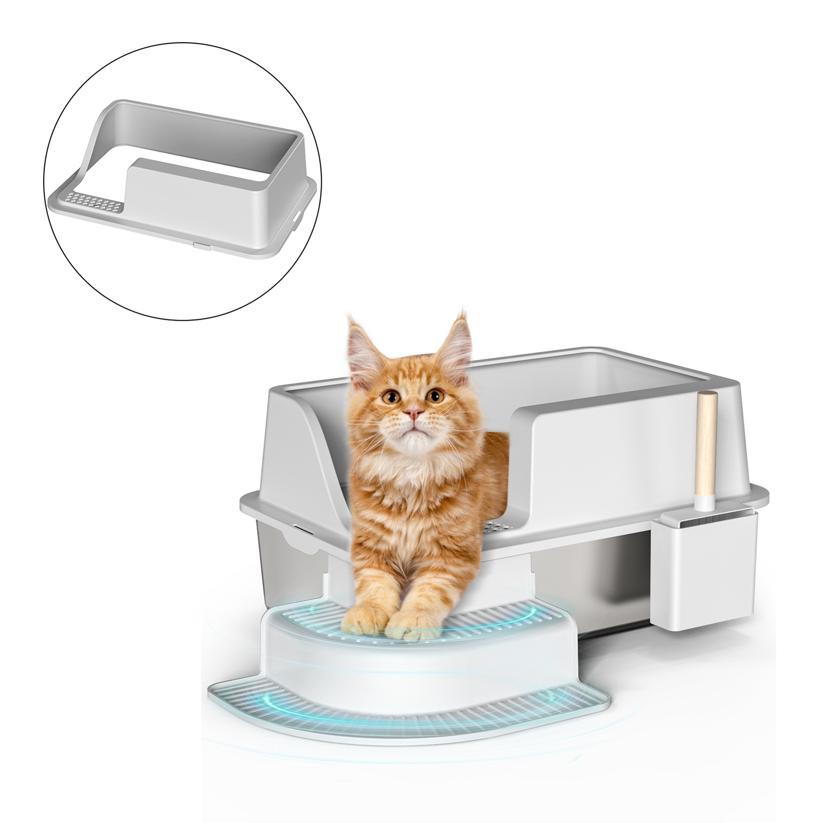 Litière chat 30L semi-fermée acier inoxydable plastique