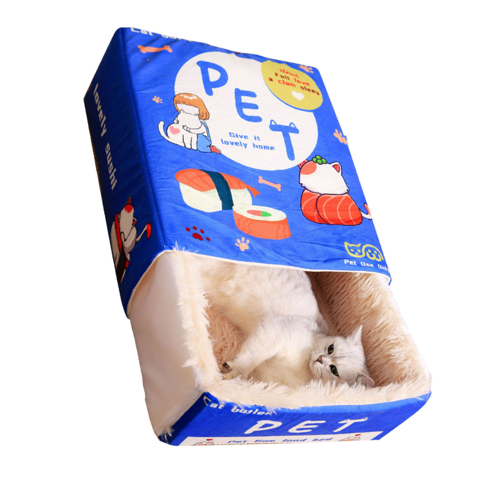 Lit boîte à collations chat, 4 saisons, bleu
