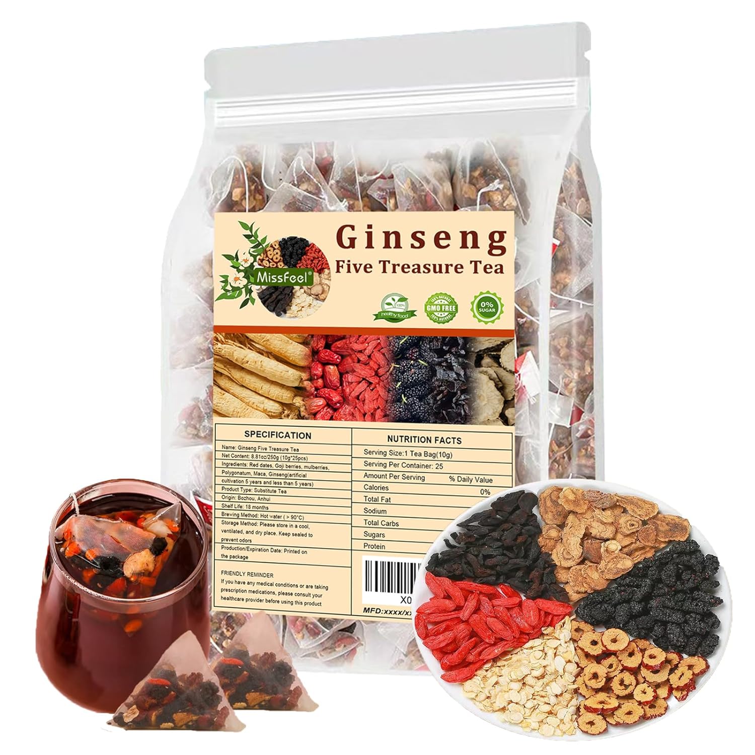 25 sachets thé reins formule ginseng trésor santé homme