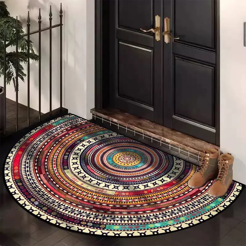 Tapis semi-circulaire bohème mandala antidérapant
