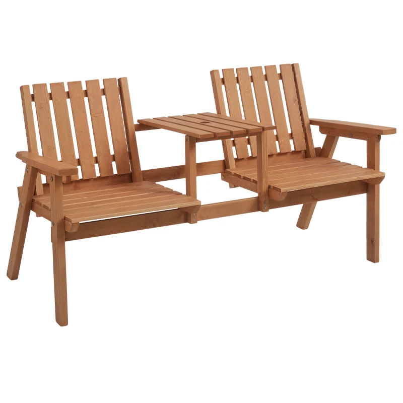 Banc patio bois trou parasol orange, jardin terrasse piscine