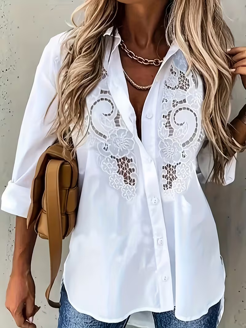 Chemise longue grande taille femme ajourée élégante casual