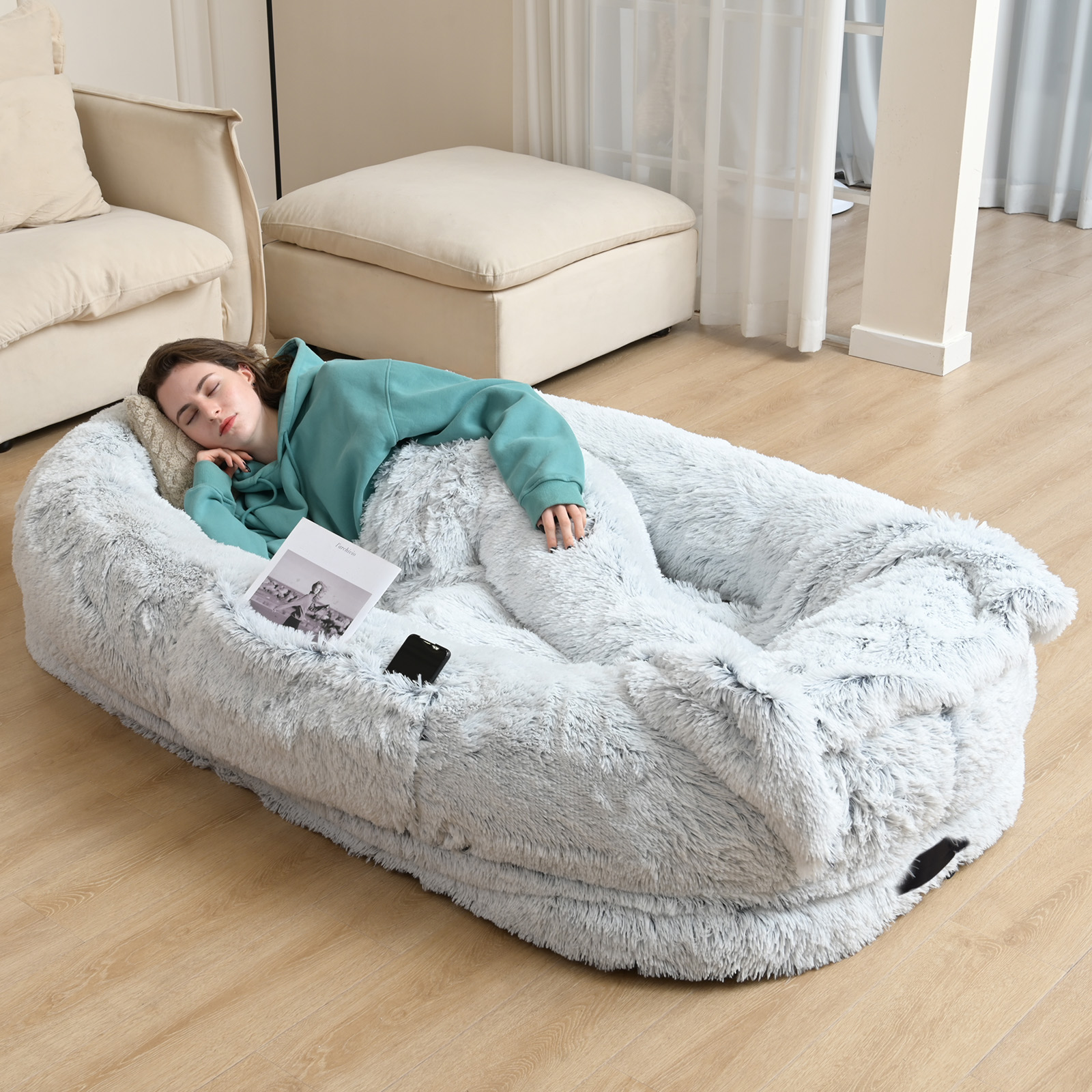 Lit humain chien 71"x45"x12" fourrure ultra-doux orthopédique