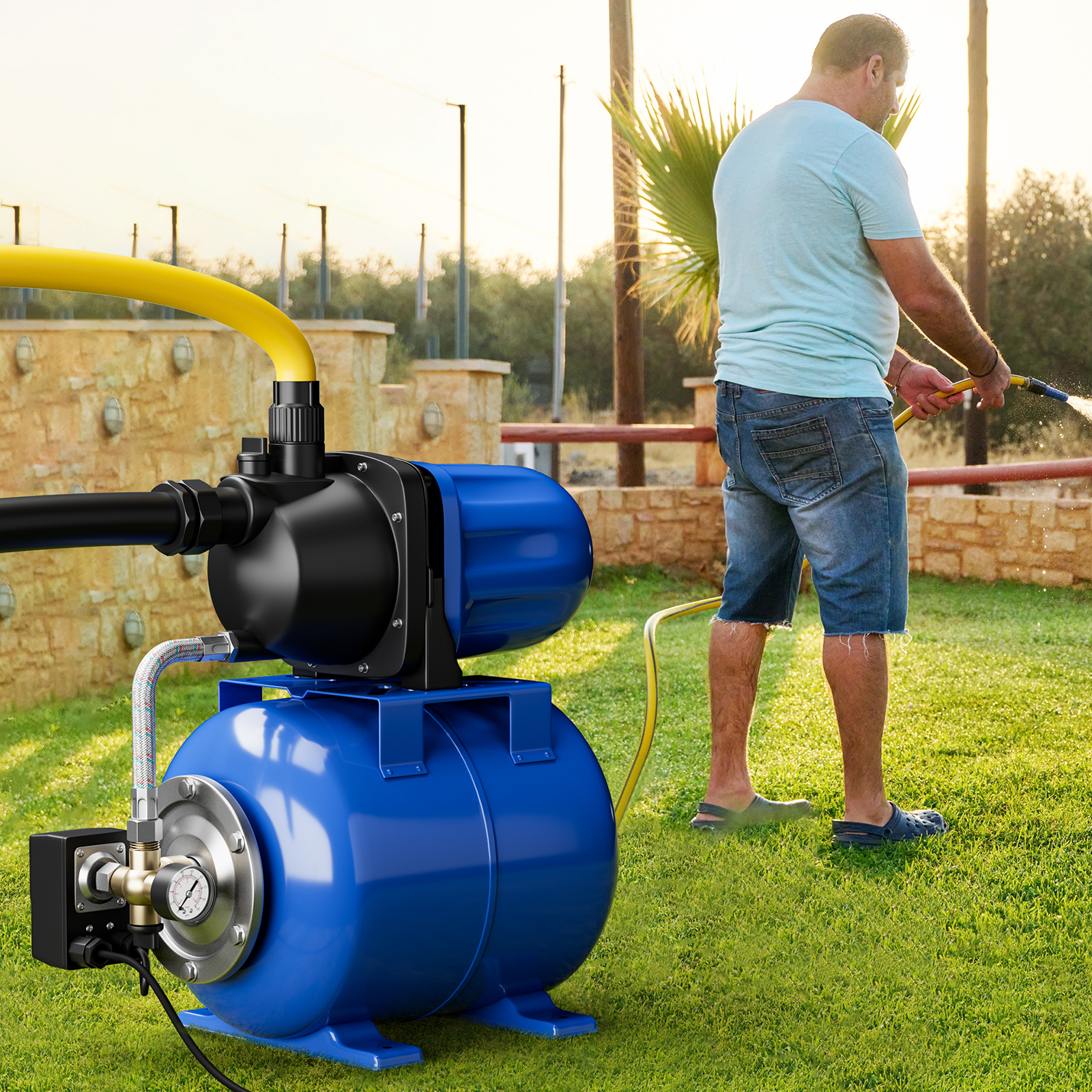 Pompe eau jardin 1200W puits peu profond bleu