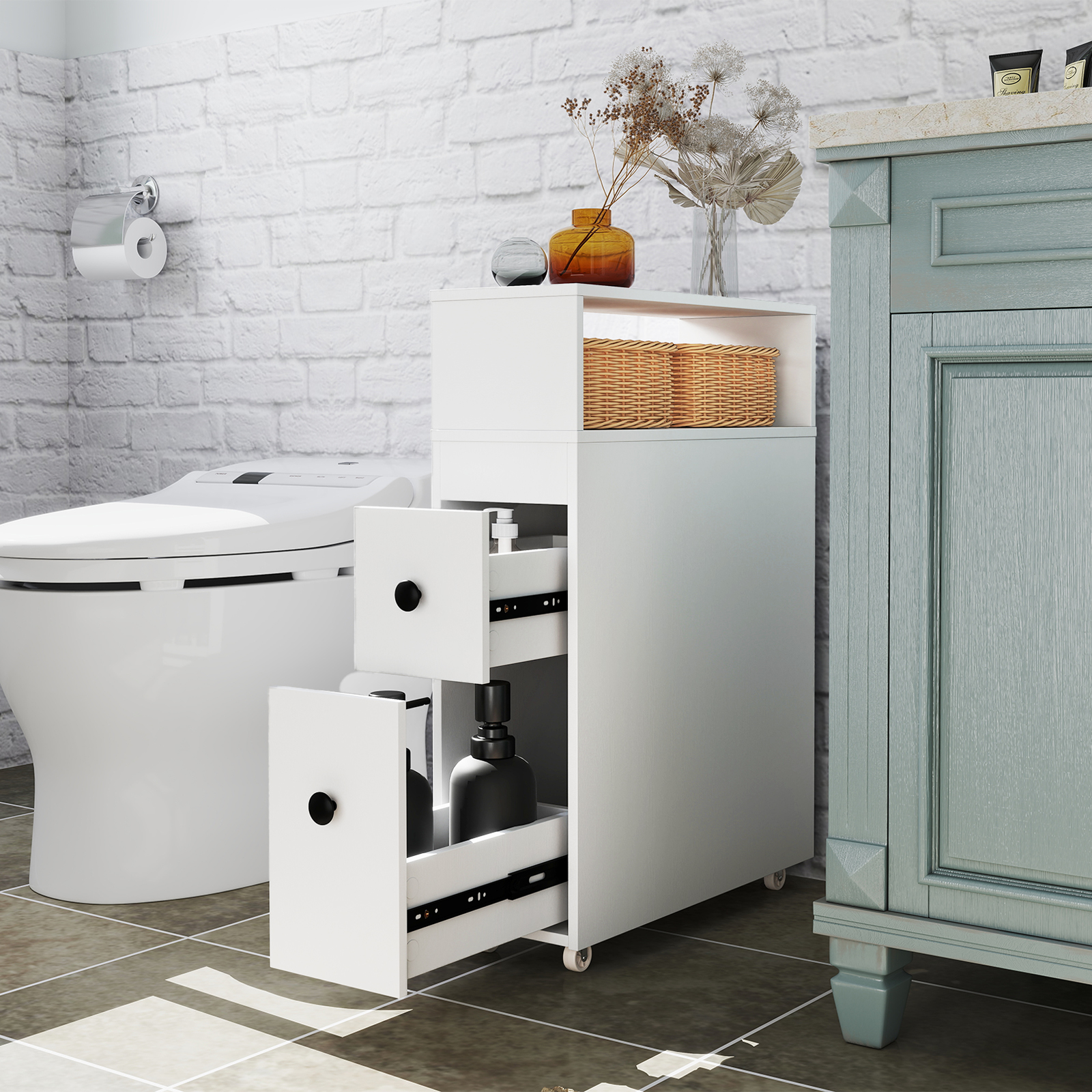 Armoire salle bain bois toilette organiseur tiroirs