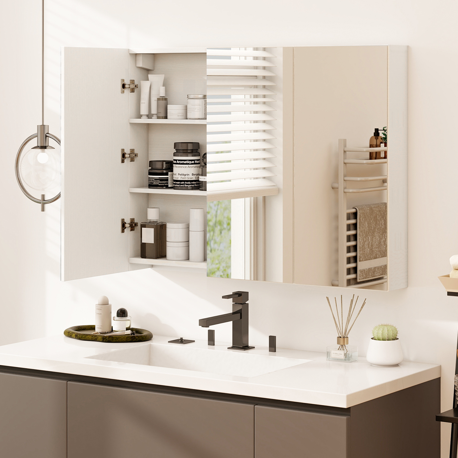 Miroir armoire mural salle bain 3 portes sans cadre
