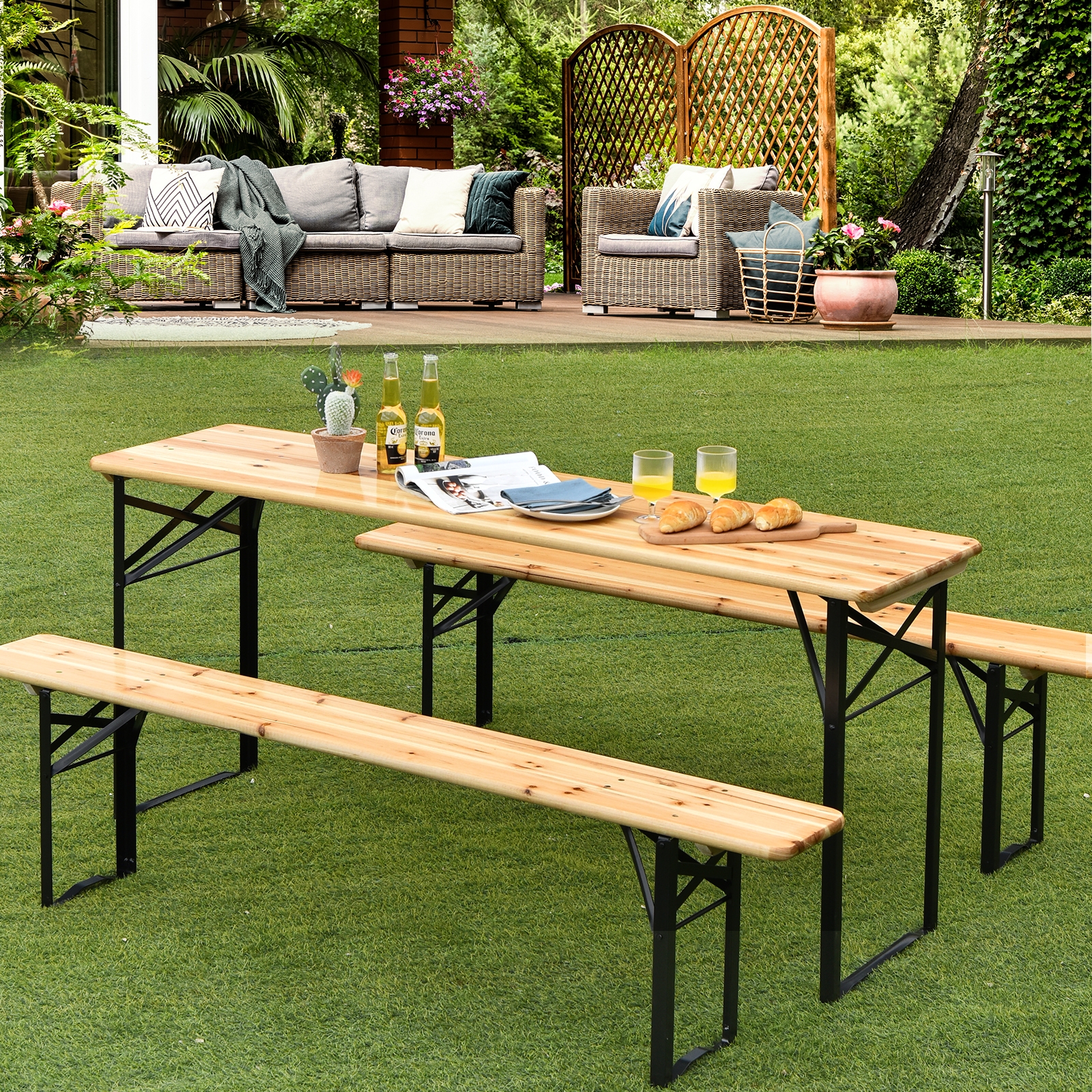 Set table pique-nique bois pliable 3 pièces