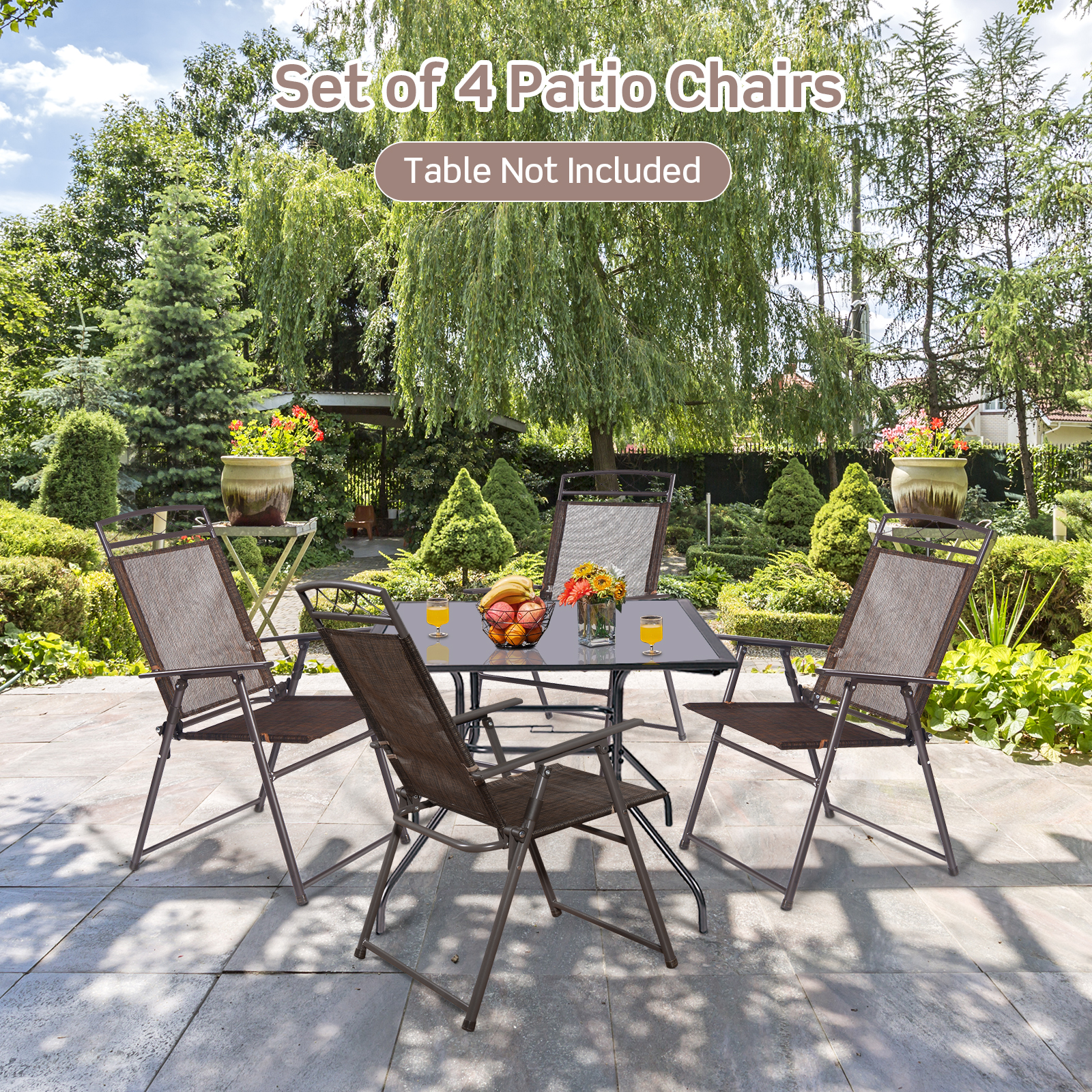 4 chaises patio pliantes acier toile