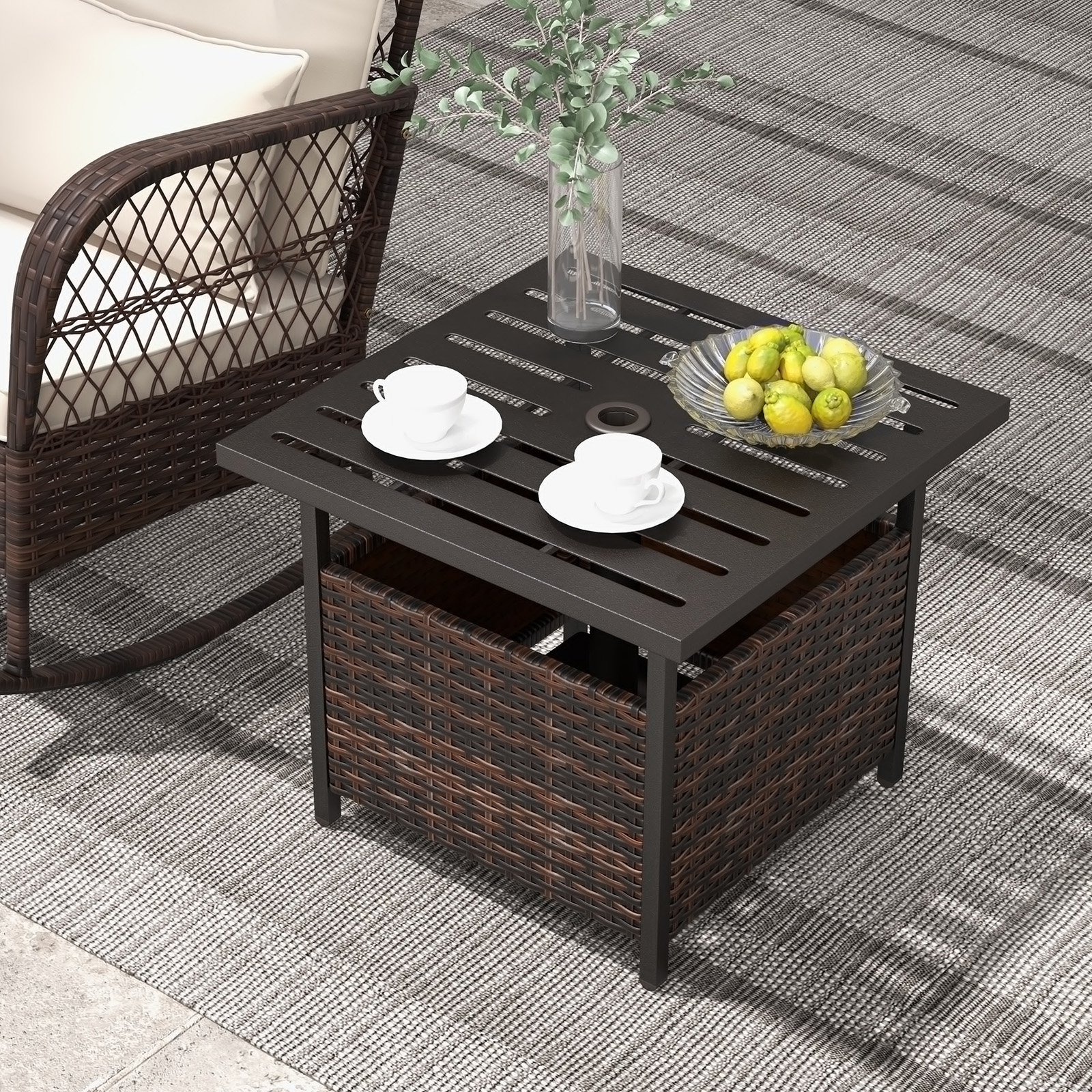 Table de terrasse rotin acier brun
