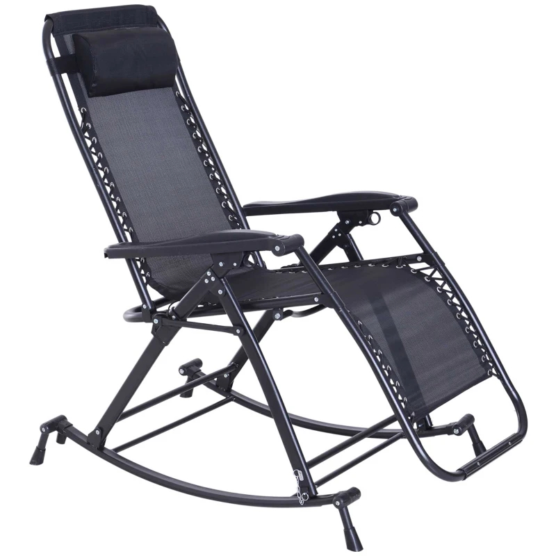 Chaise berçante extérieure pliante zéro gravité avec oreiller et porte-verre