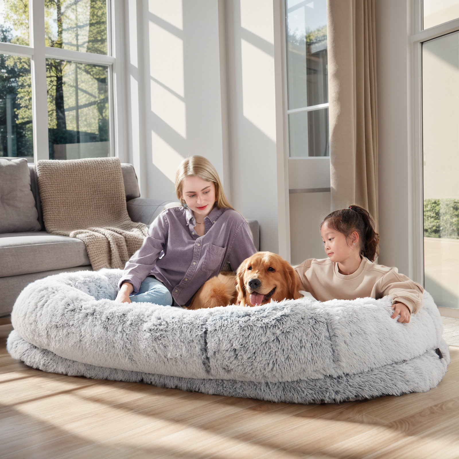 Lit humain chien 63"x31.4" fourrure orthopédique