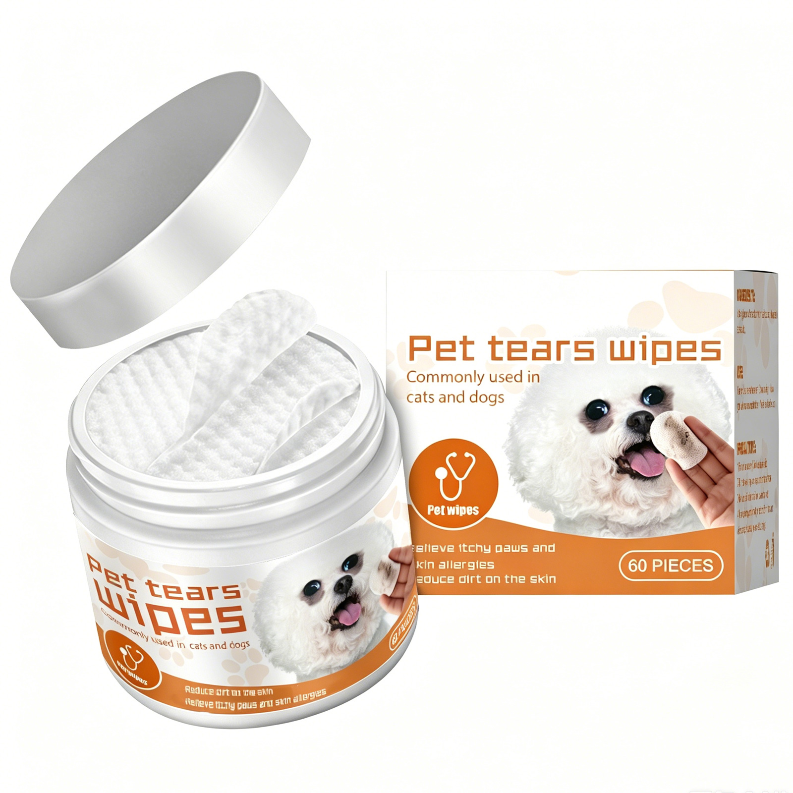 Lingettes taches larmes chien et chat, aloe et camomille, 60 unités