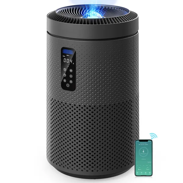 Purificateur d'air WiFi, capteur qualité, stérilisation UV, filtre lavable, 1782 pi²
