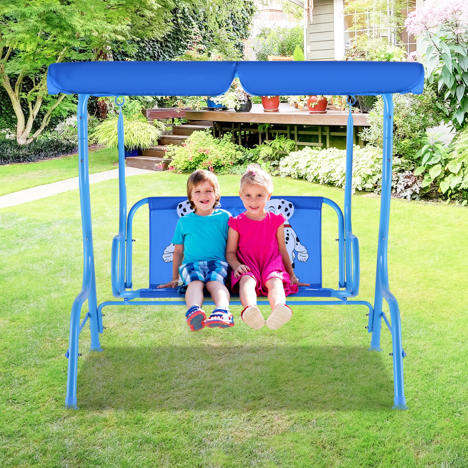 Balançoire patio enfants 2 places avec auvent