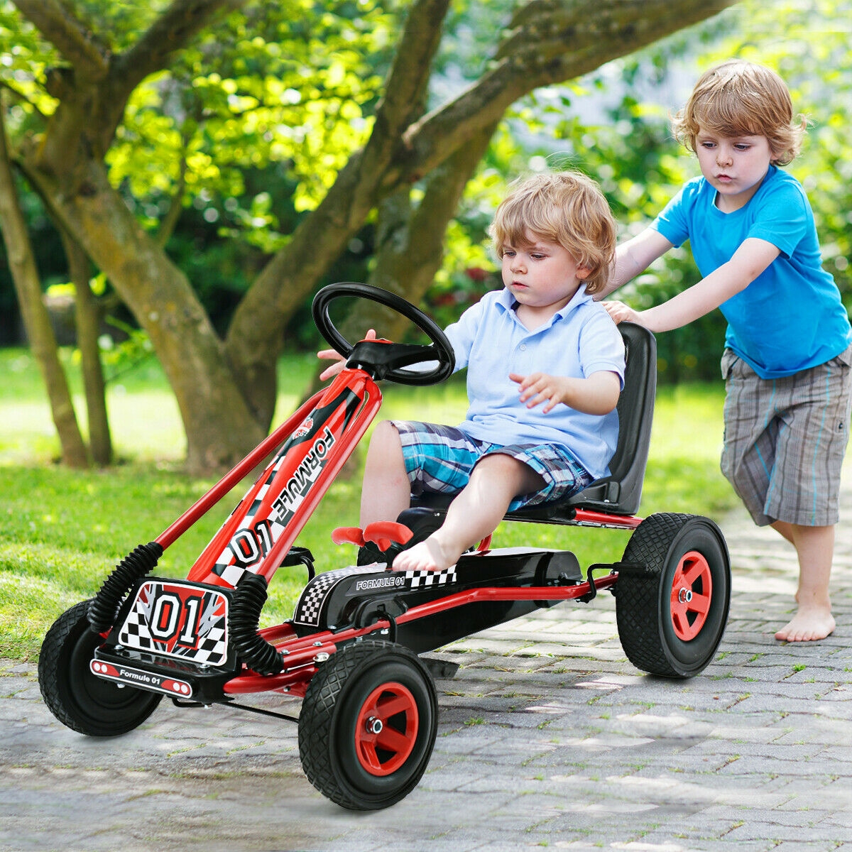 Tricycle enfant pédale 4 roues rouge