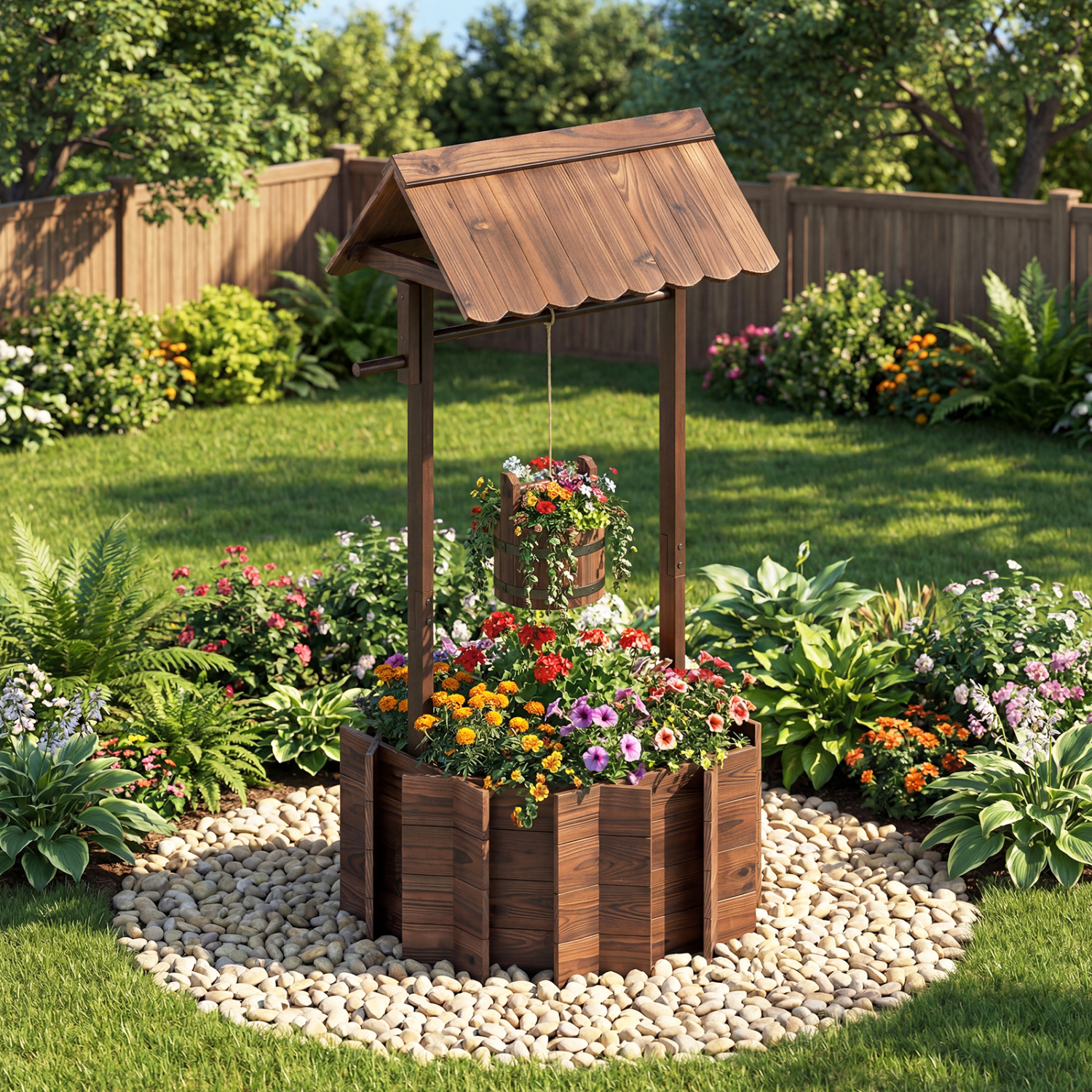 Puits décoratif bois extérieur planteur