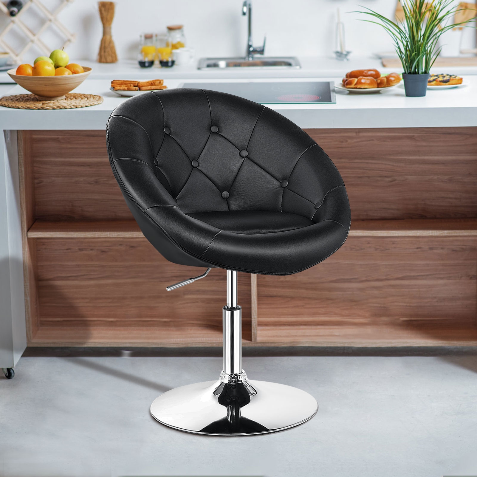 Chaise pivotante moderne cuir PU noir, ajustable