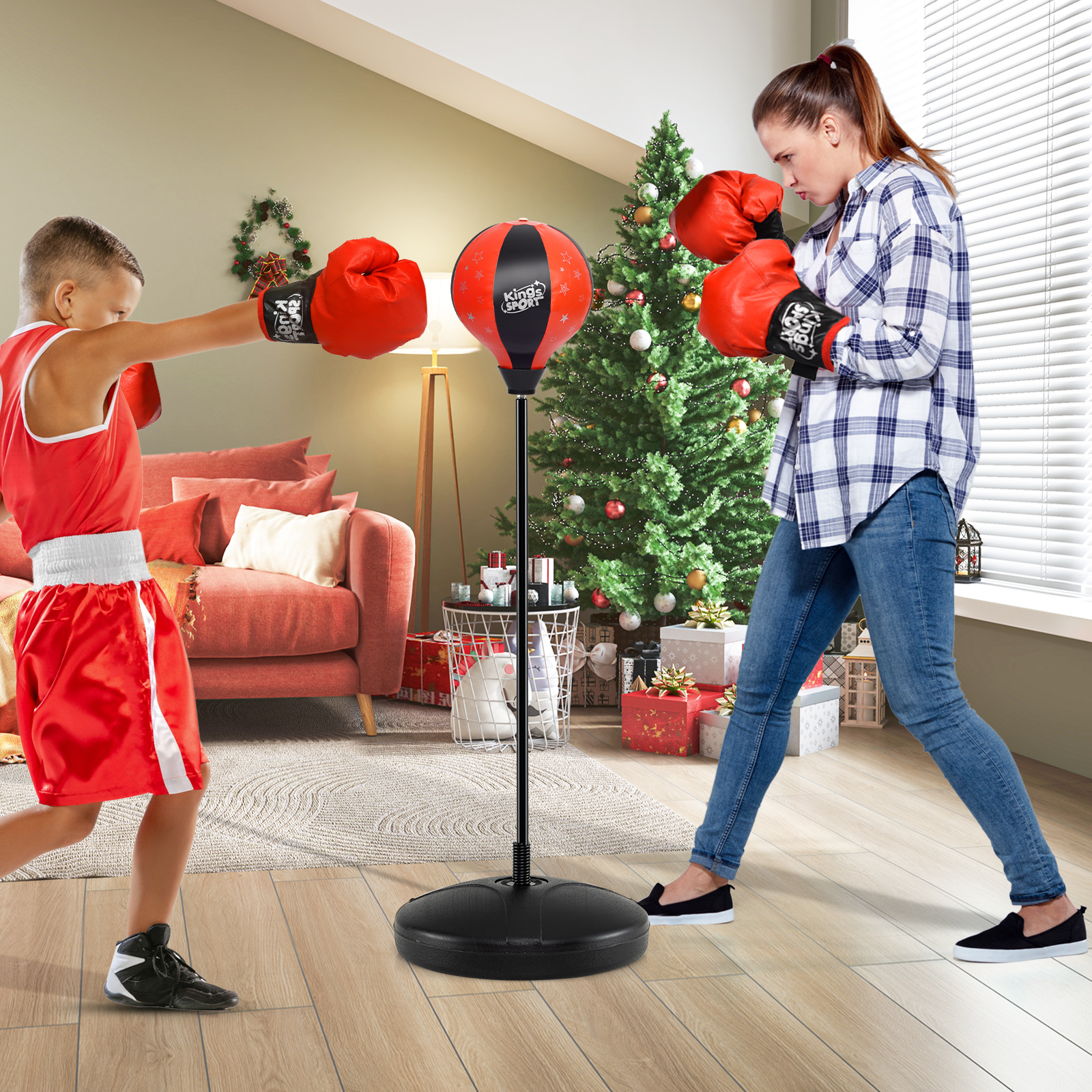 Sac de boxe enfant ajustable gants rouges jouet