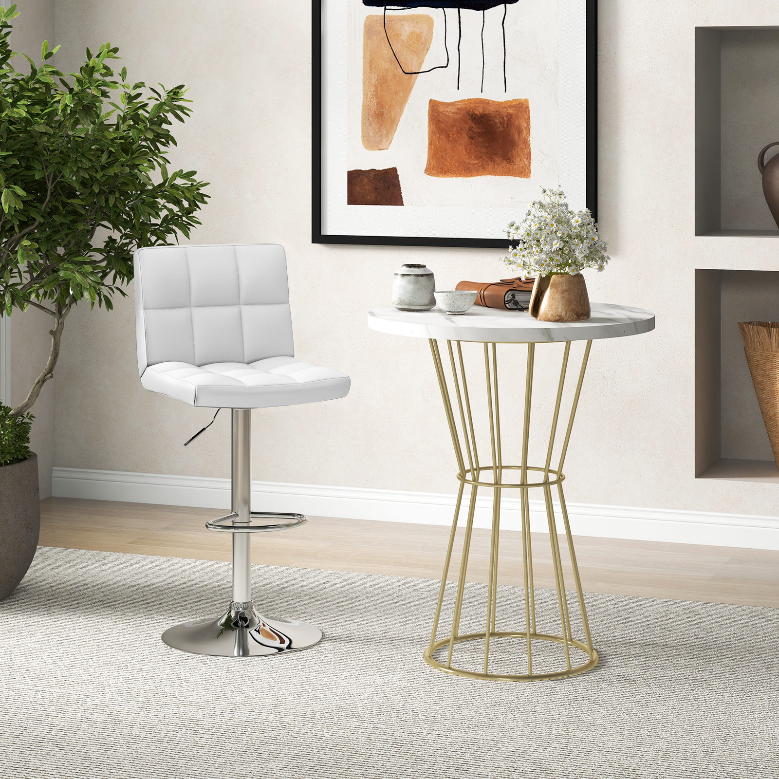 Tabouret bar pivotant cuir PU blanc