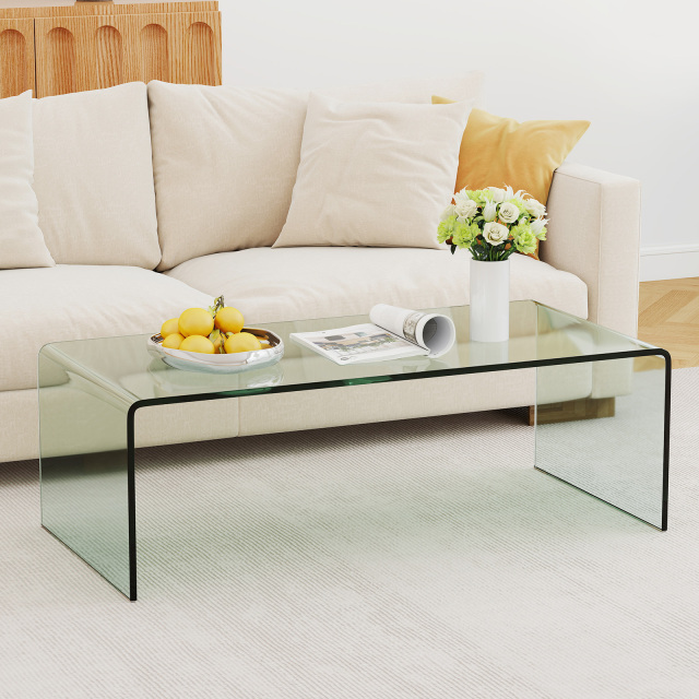 Table basse verre teinté 42" x 19,7", bords arrondis