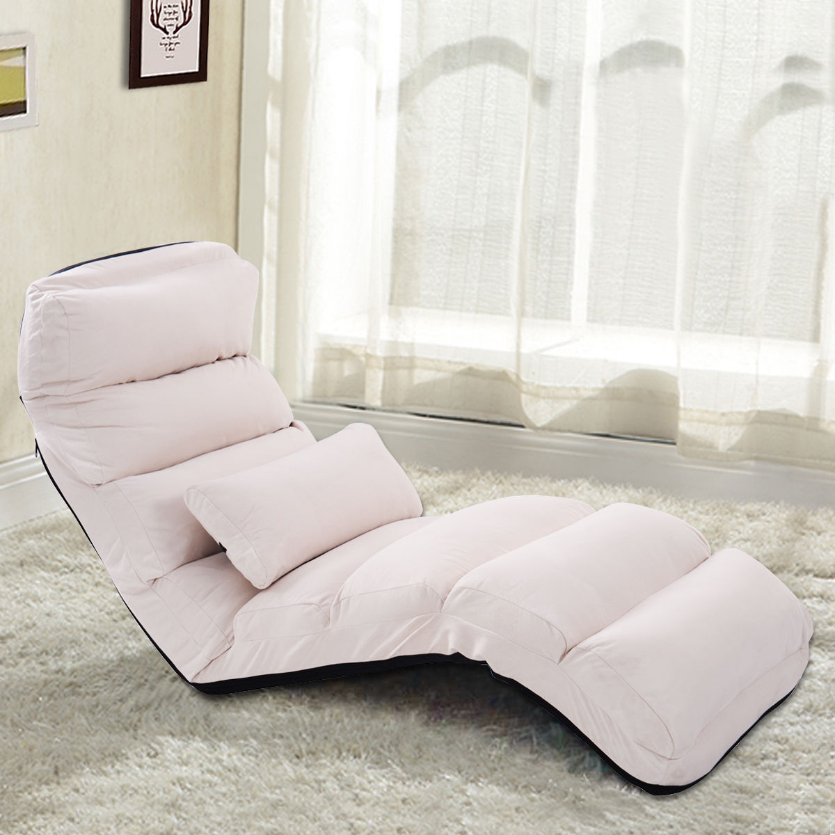 Fauteuil canapé pliant paresseux avec oreiller, beige