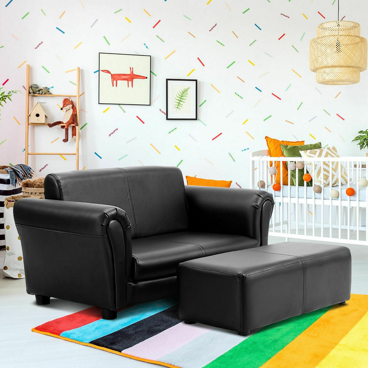 Sofa enfant double ottoman gris noir