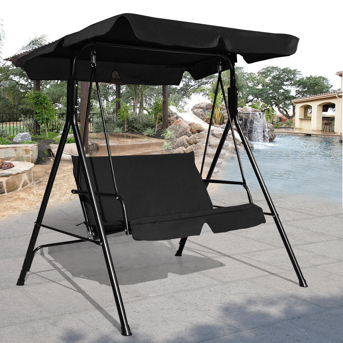 Balançoire glisseur patio acier cadre loveseat noir