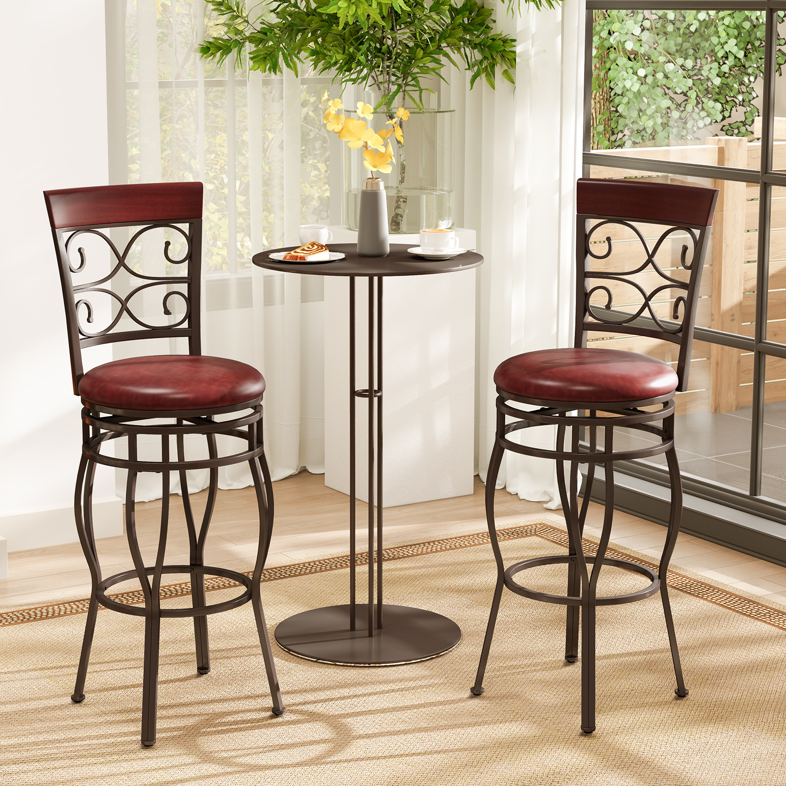 2 tabourets bar 30 po 360° cuir marron