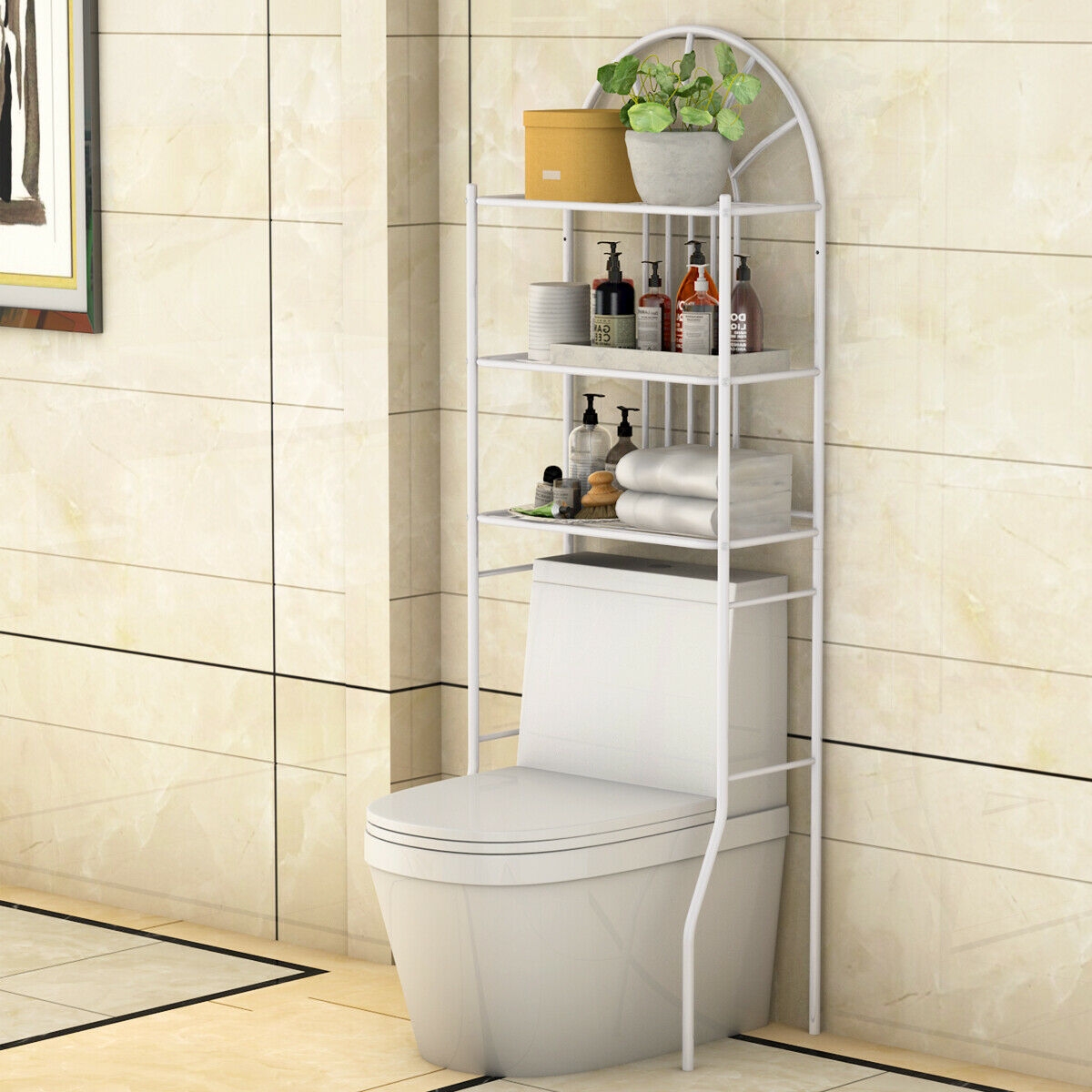 Étagère salle bain 3 étages rangement au-dessus toilette