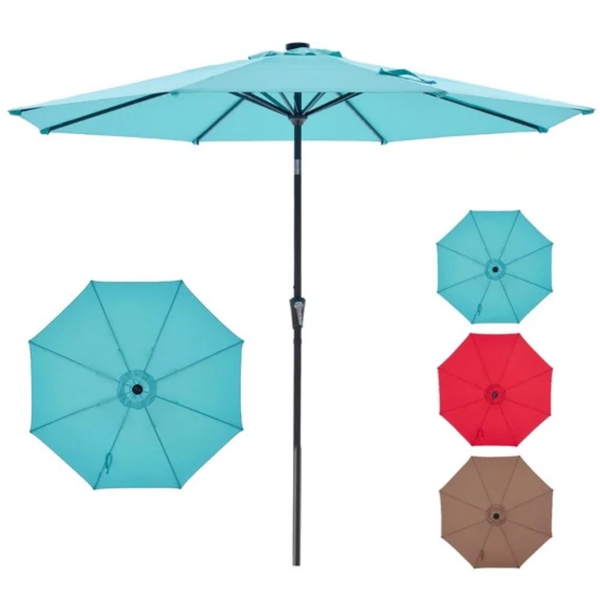 Parasol terrasse 10 pi, 32 LED solaires bleu lac