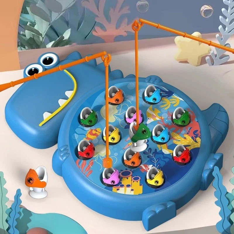 Jeu de pêche magnétique dinosaure 12 poissons 2 cannes