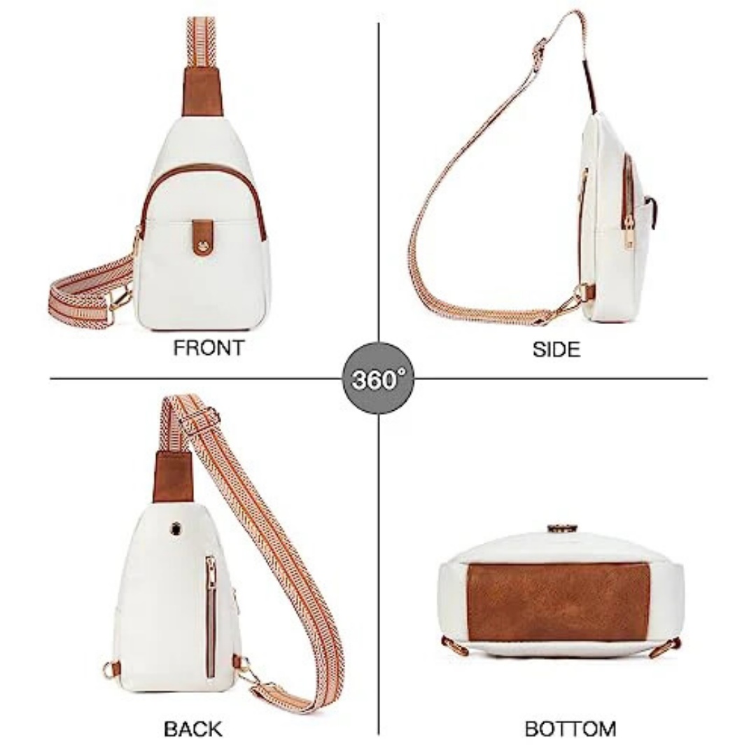 Sac bandoulière cuir femme poche poitrine réglable beige brun
