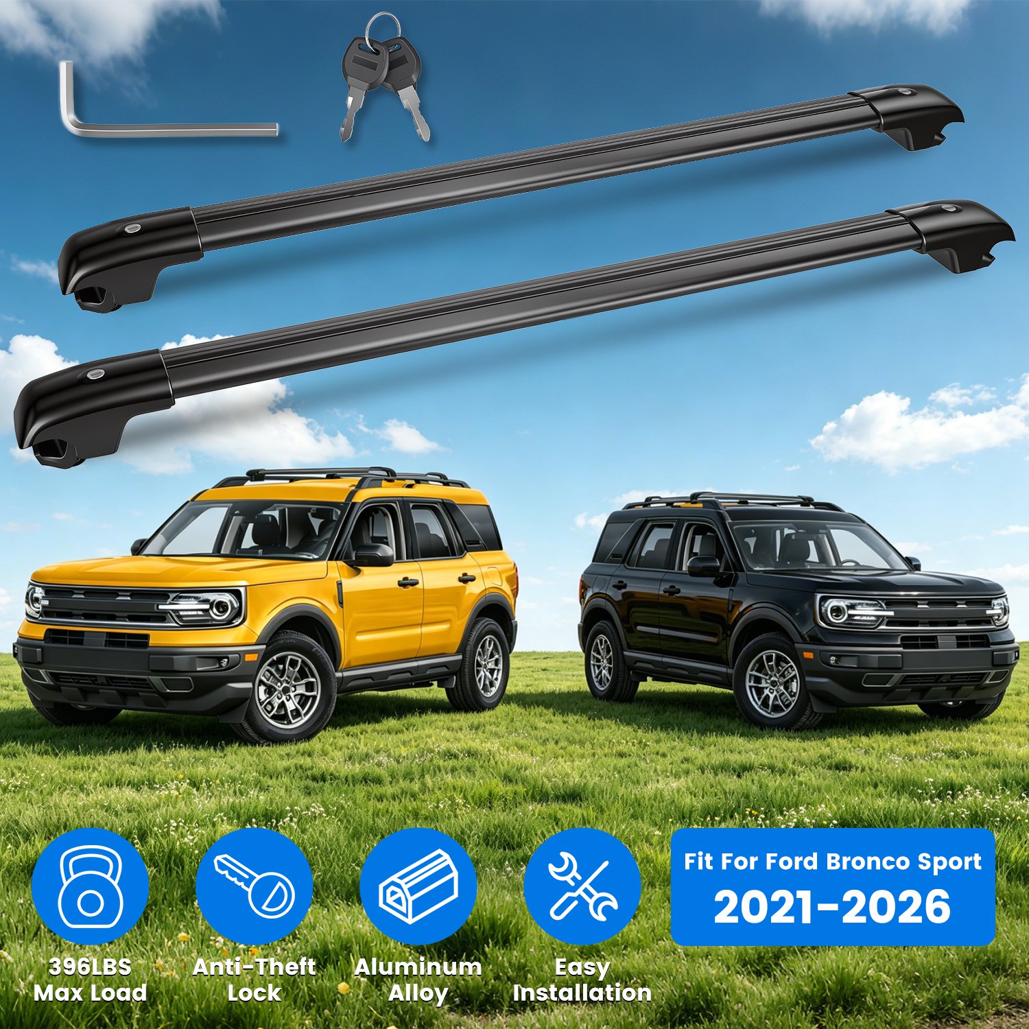 Barres toit Ford Bronco Sport 2021-2026 aluminium 396LB