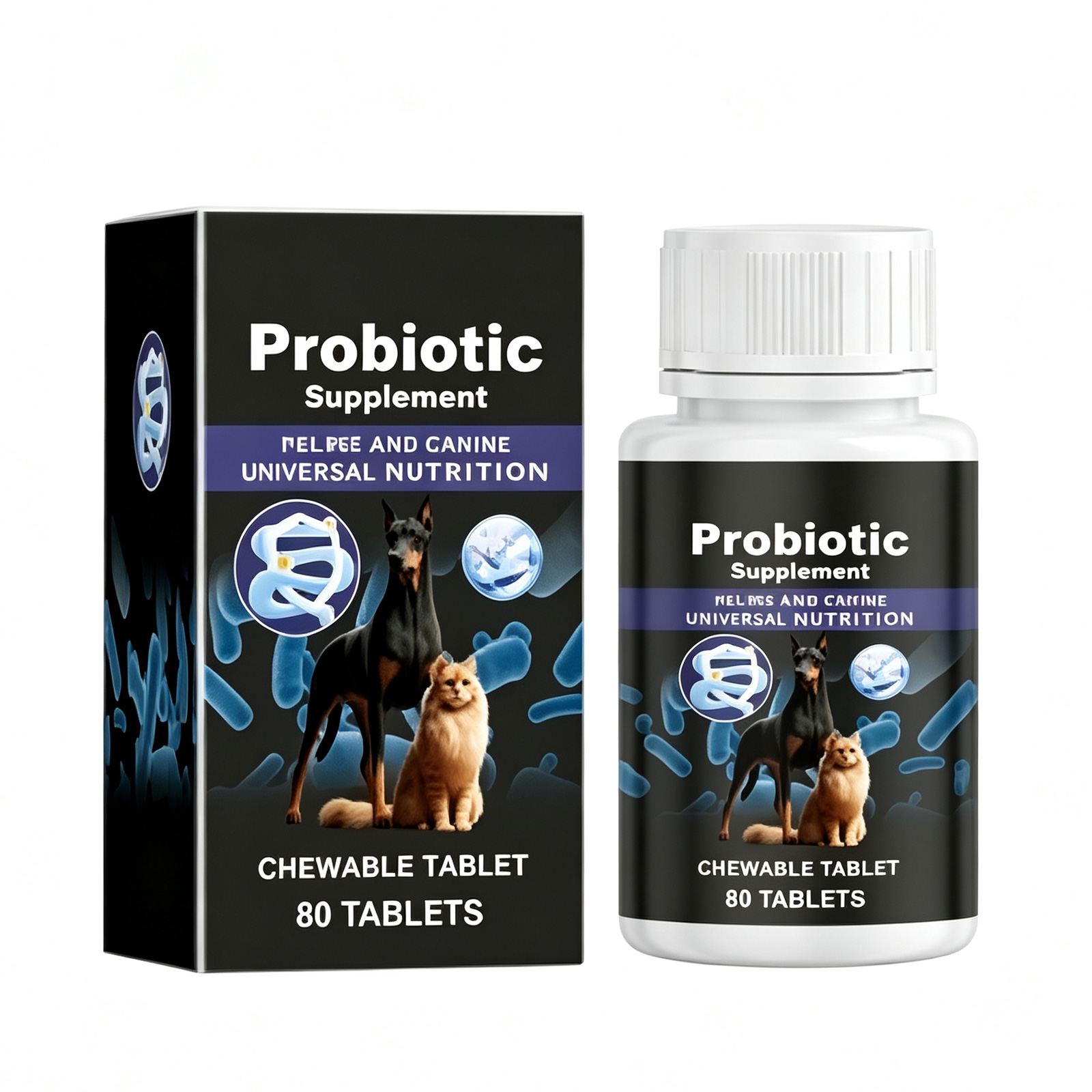Comprimés probiotiques chien et chat, soutien digestif, 80 unités