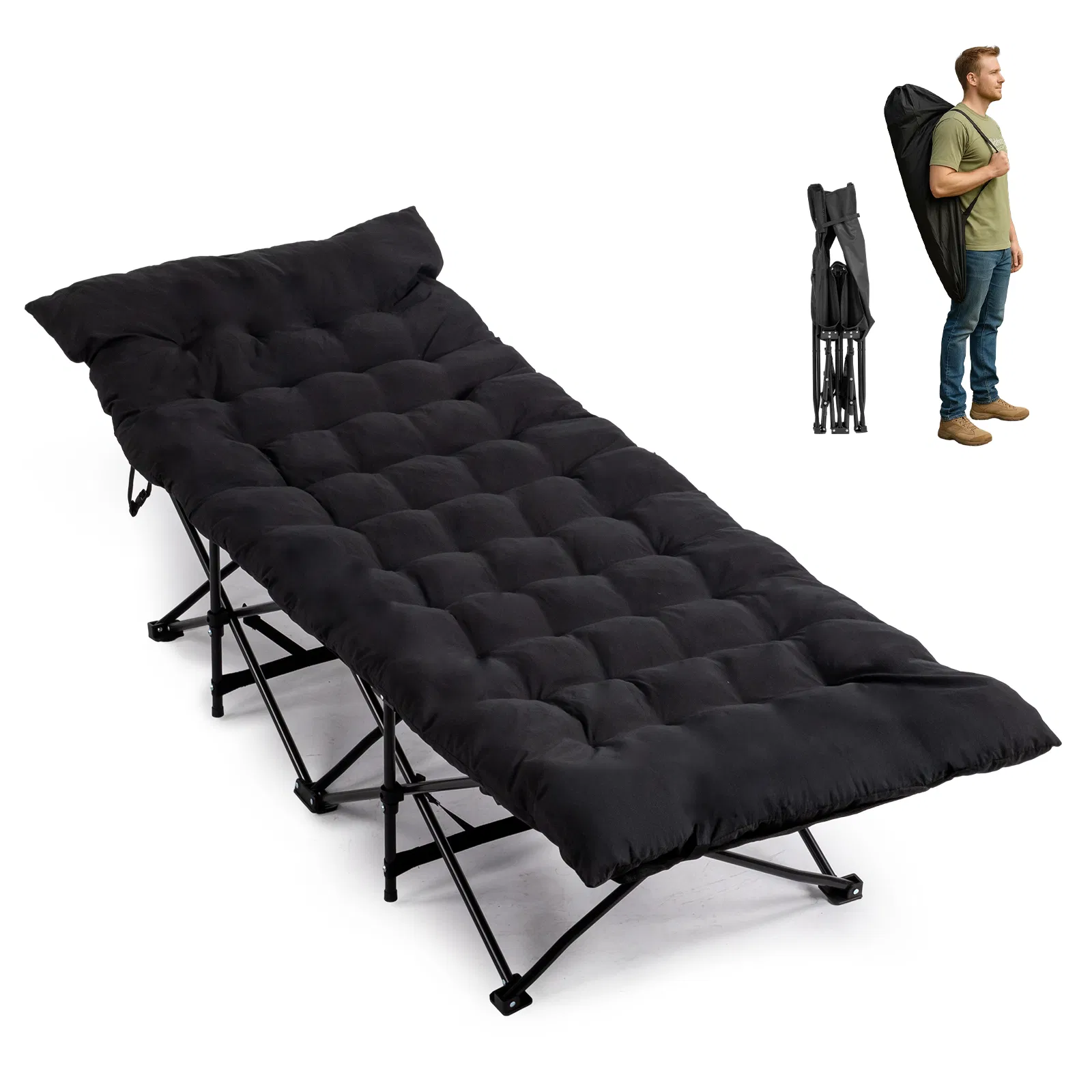 Lit camping pliable rembourré, portable, plage voyage