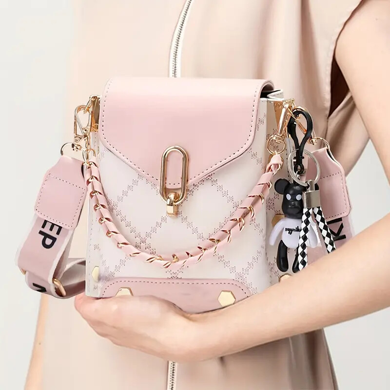 Sac épaule mini carreaux femme ours chaîne