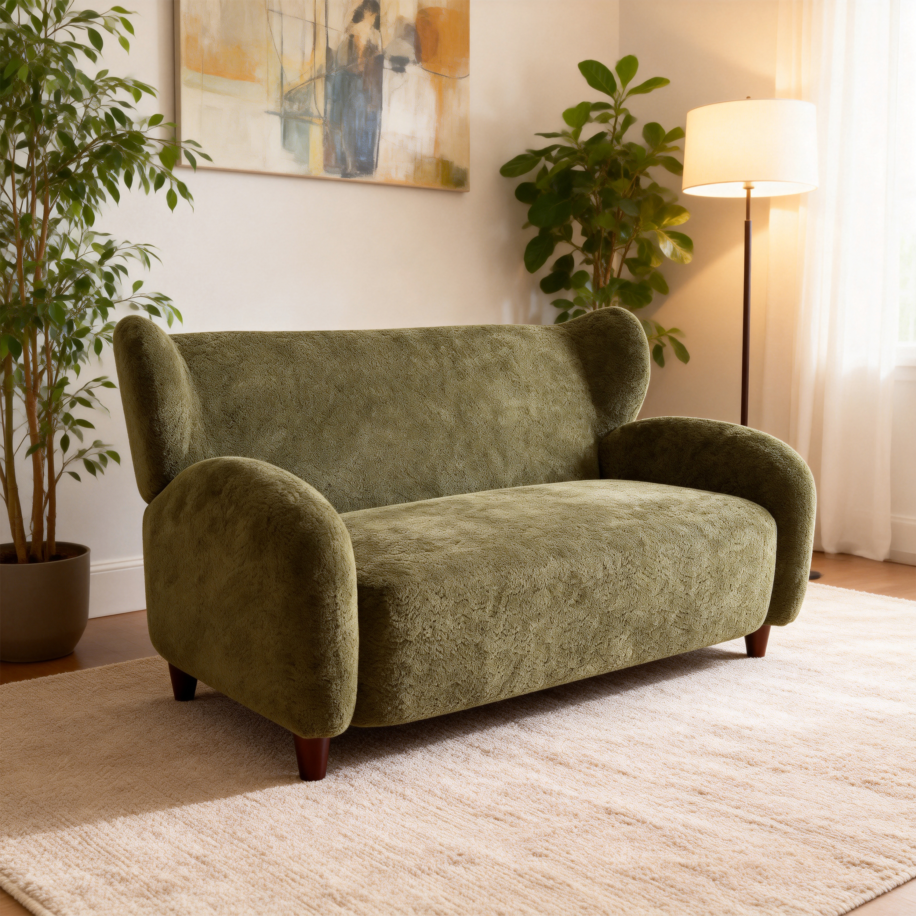 Causeuse nordique 58 po chénille vert olive