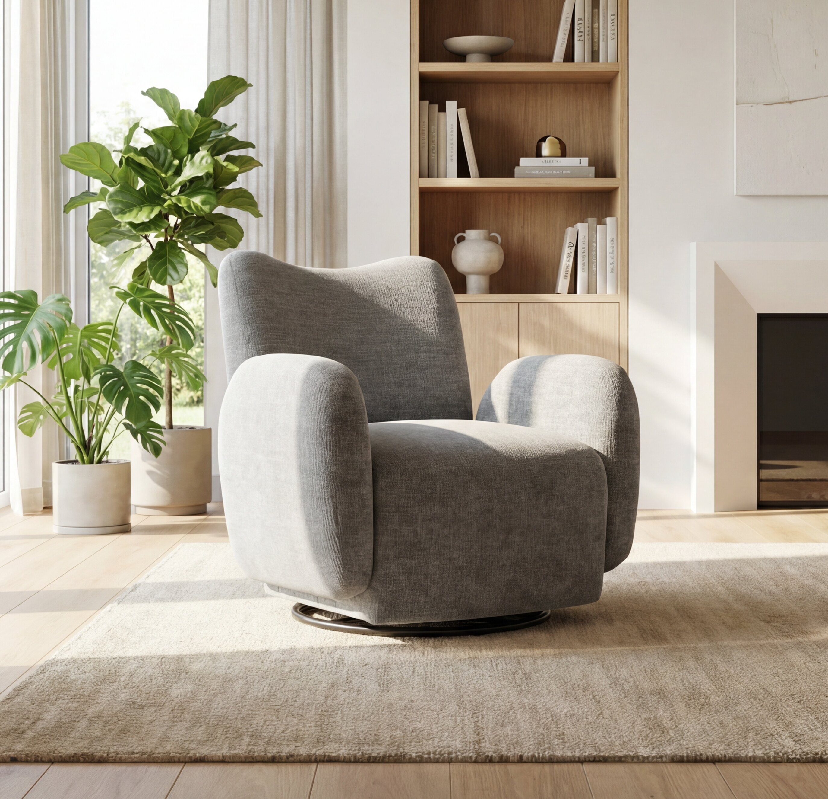 Fauteuil accentuation pivotant 360° 32,48po tissu chenille gris foncé