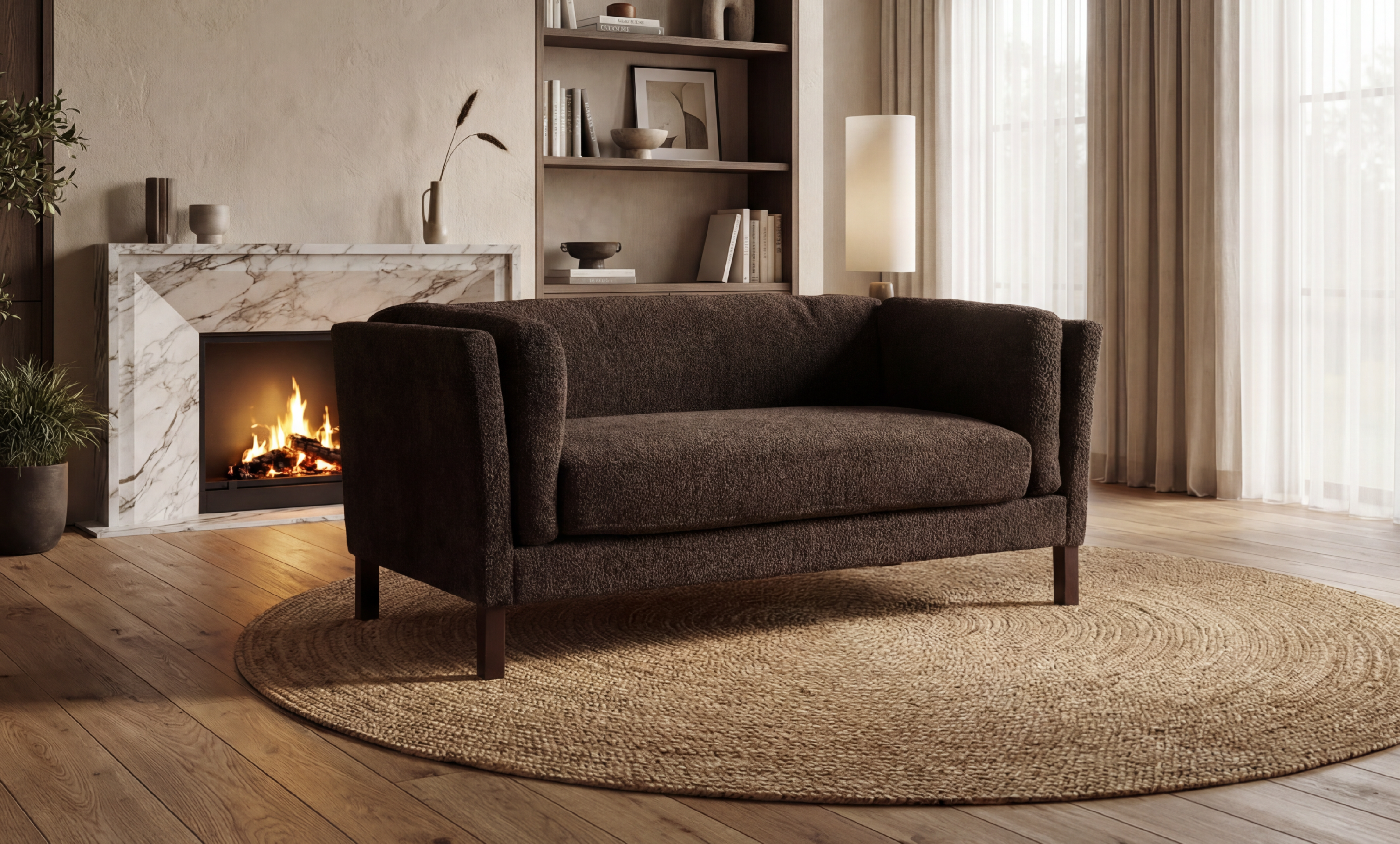 Causeuse 58,27po chenille brun foncé amovible