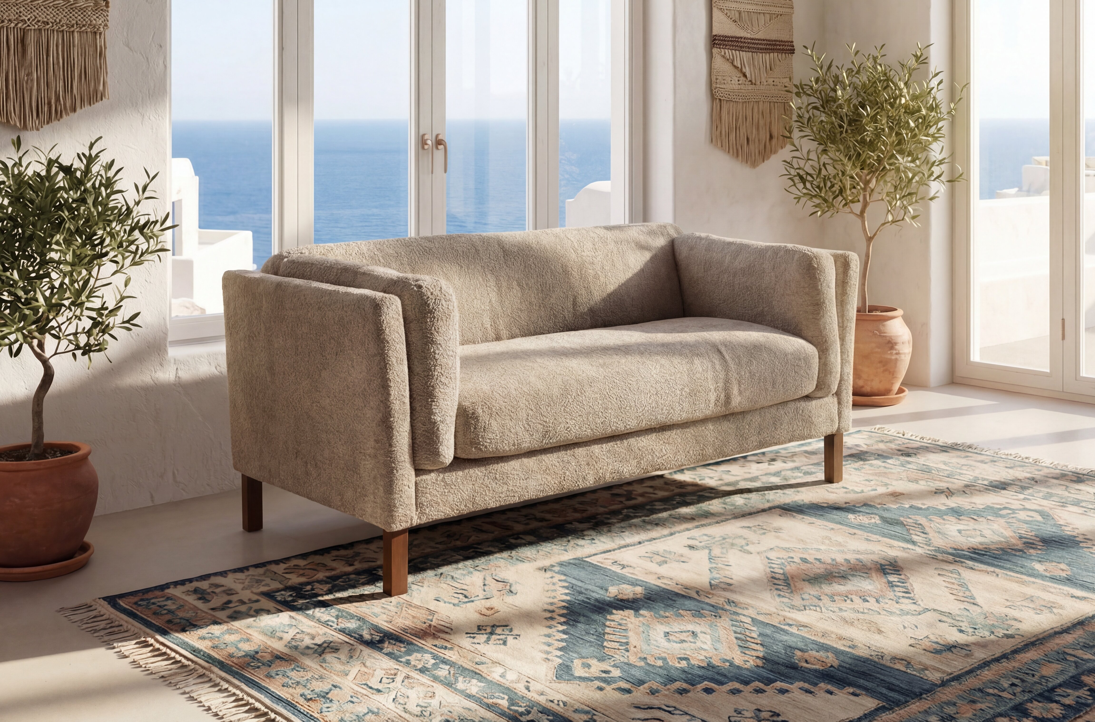 Causeuse moderne 58.27po chenille coussin camel
