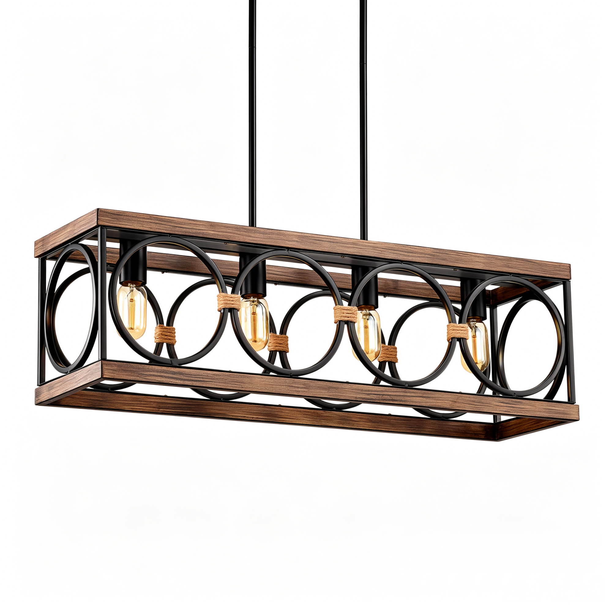 Luminaire suspendu fermier 31,6" bois rustique noir, 4 ampoules, industriel
