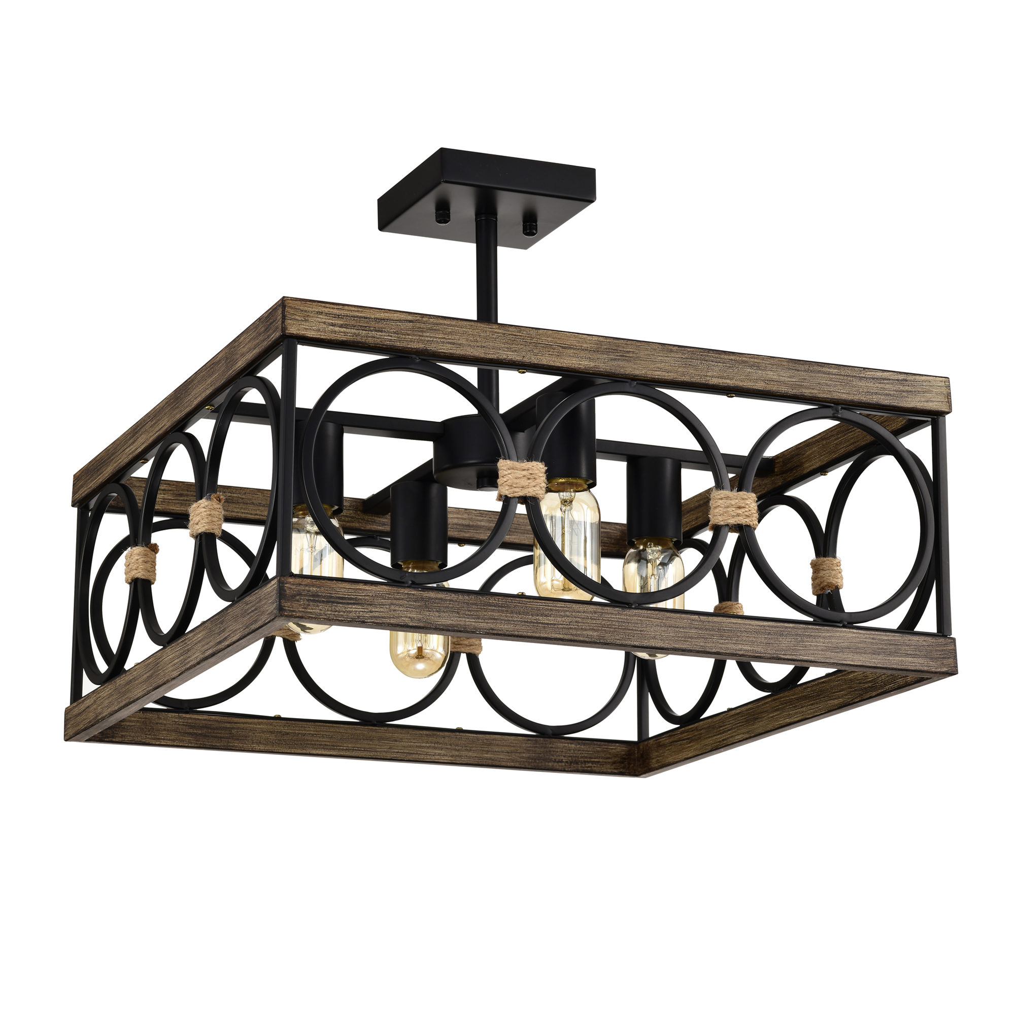 Luminaire îlot cuisine 4 ampoules farmhouse noir