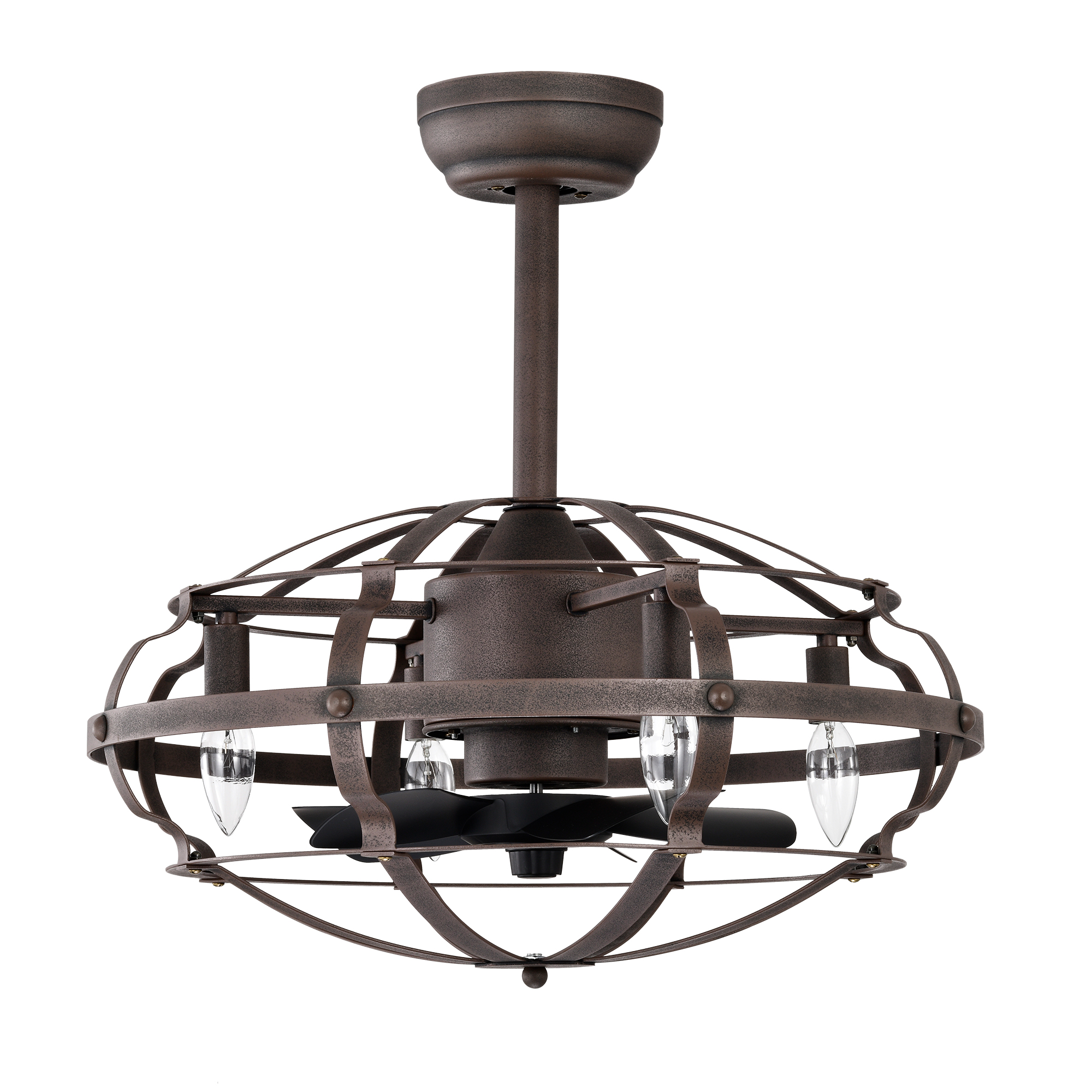 Ventilateur plafond cage 20,63po lumières, moderne, télécommande, rouge rouille