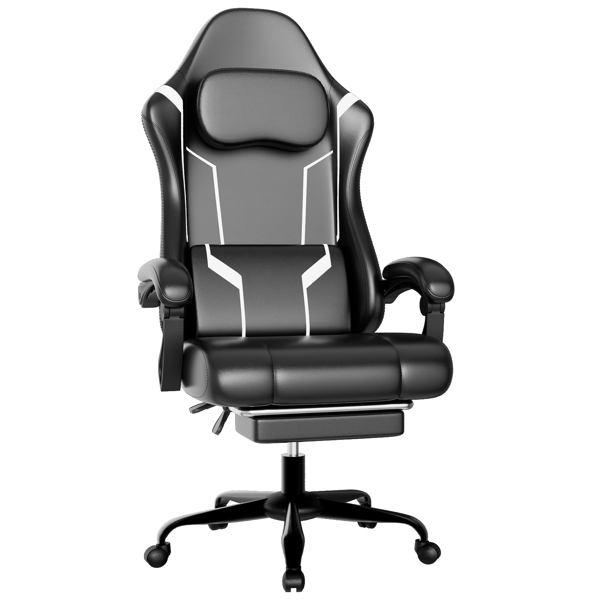 Chaise gamer ressort coussin appui-tête blanc écru