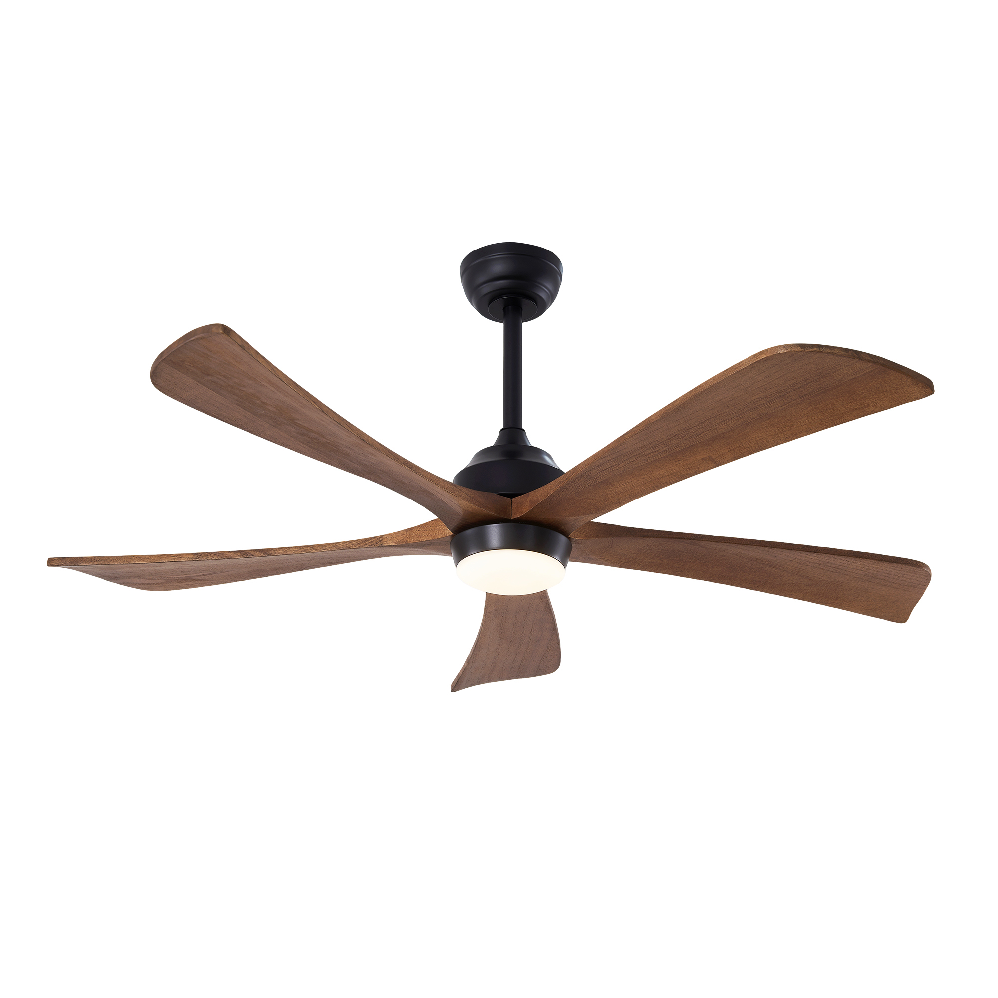 Ventilateur plafond 52" 5 pales bois, lumières, télécommande noir