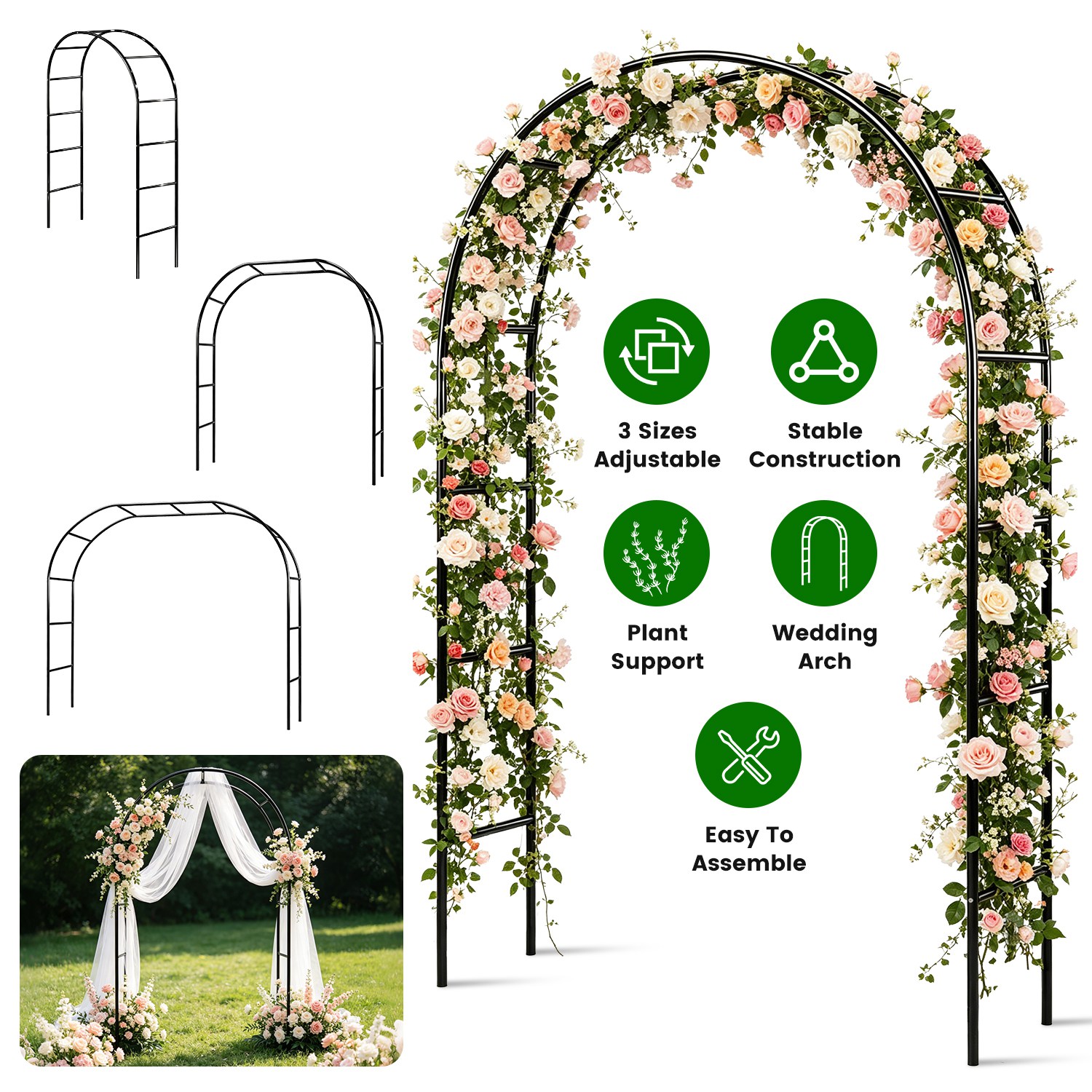 Arches jardin métal ajustable 7.87'H x 4.59'W treillis