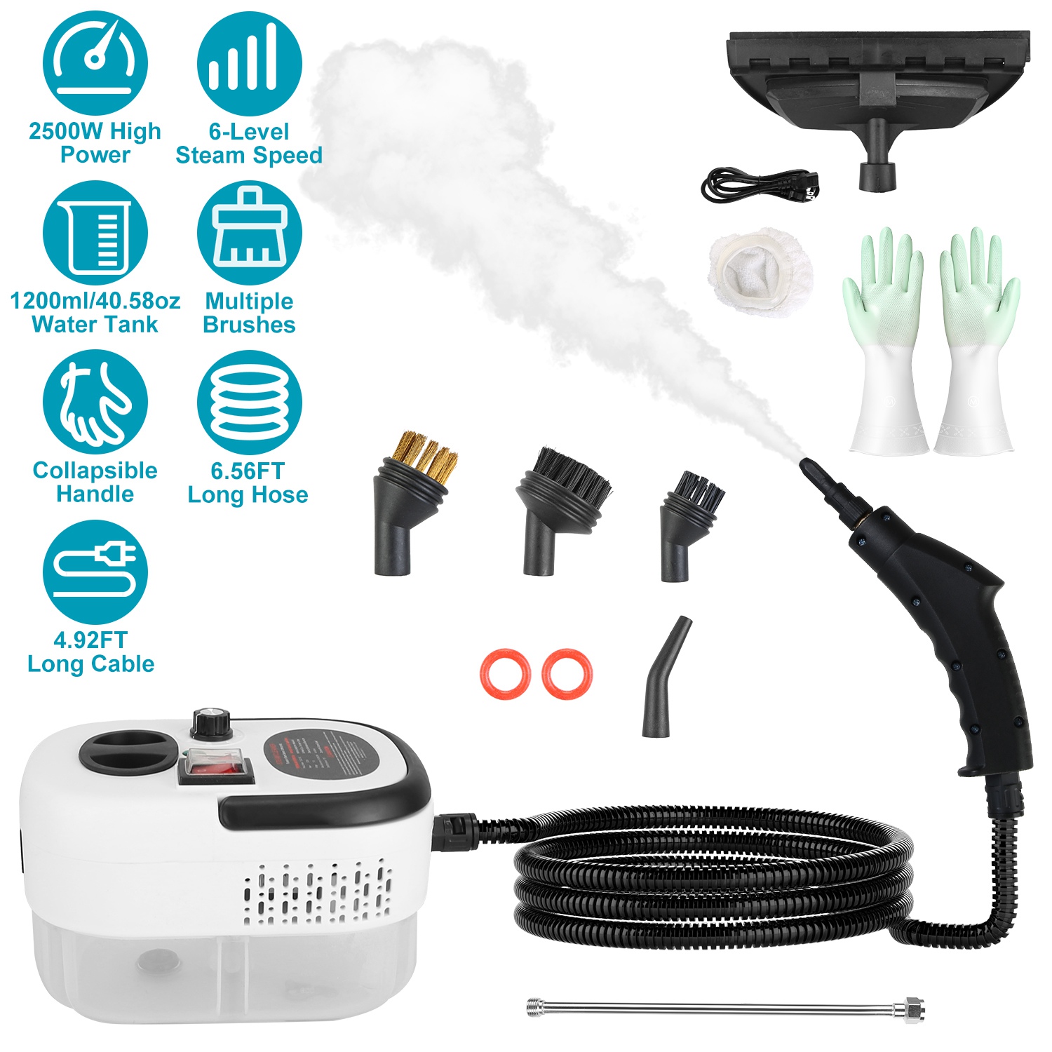 Nettoyeur vapeur 2500W multifonction avec gants