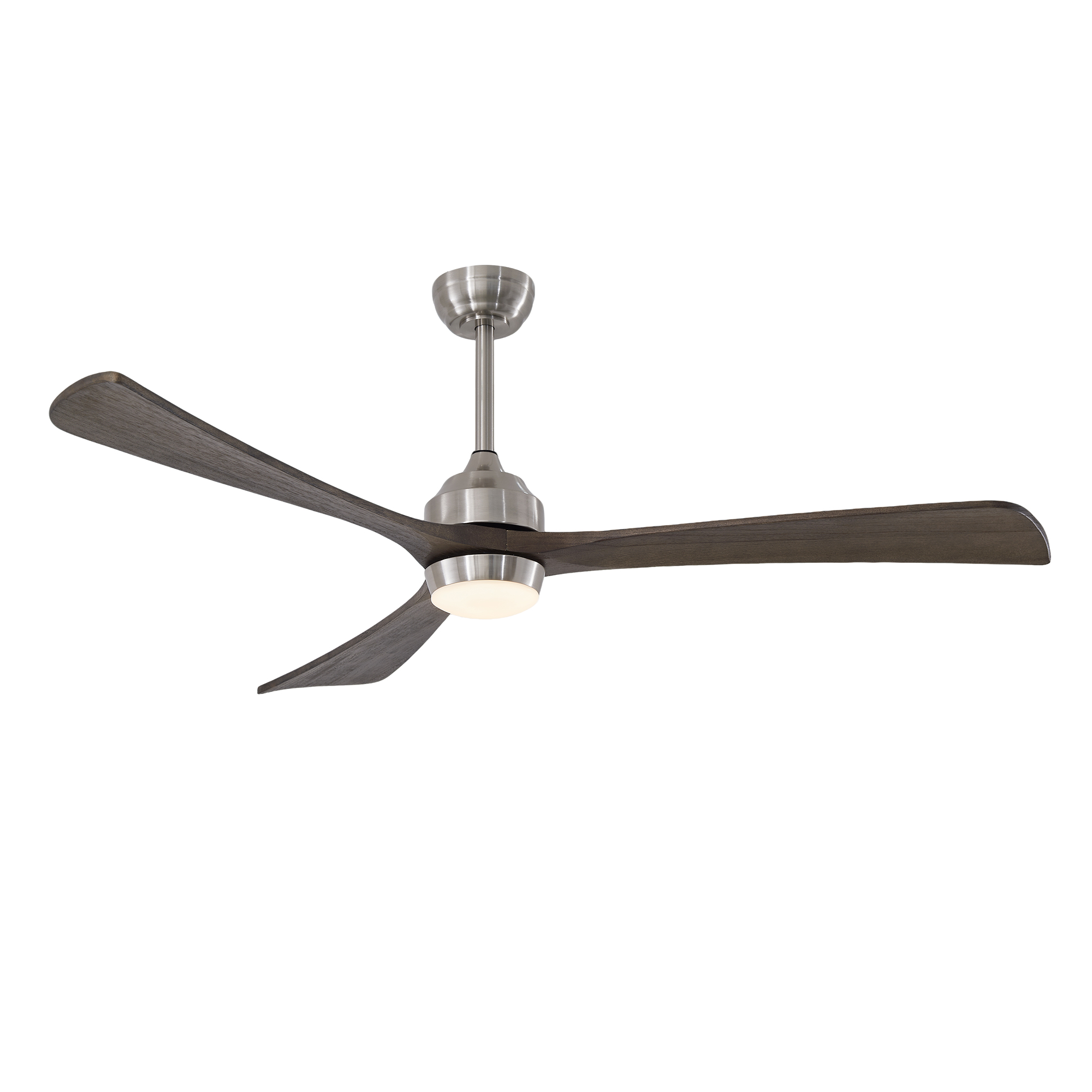 Ventilateur plafond 62 po, 3 pales bois, lumières, nickel